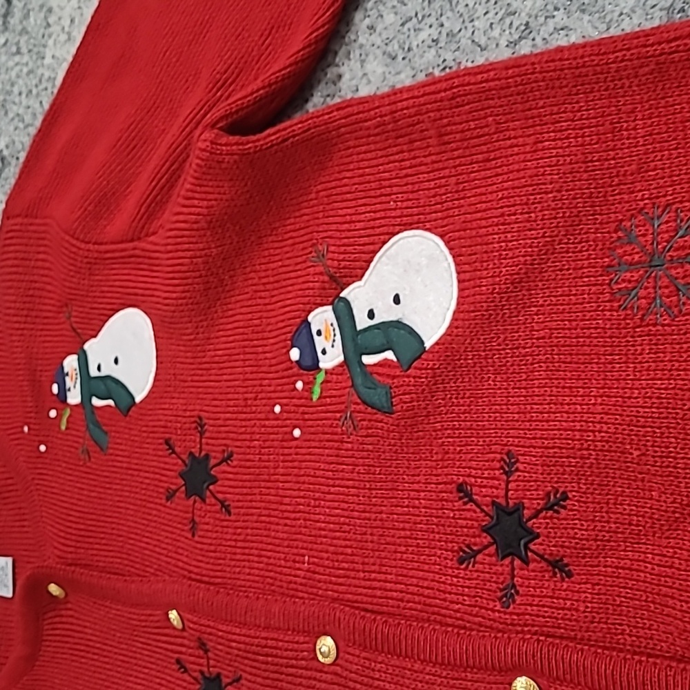 Button Down Christmas Cardigan Ugly Sweater with Gold Buttons - Size Petite M - Picture 3 of 10